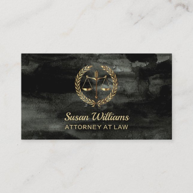 Lawyer attorney aquarel black and gold business card (Front)
