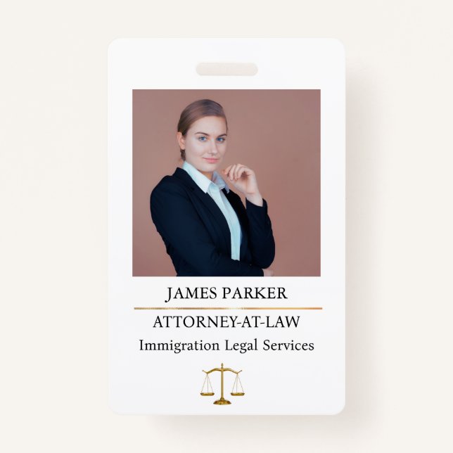 Lawyer Attorney At Law Classy White Badge (Front)