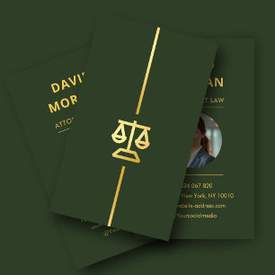 Lawyer Attorney at Law Gold Scale Stripes photo Business Card