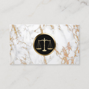 Lawyer Attorney Gold Scale Logo Trendy Marble Business Card