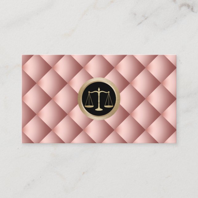 Lawyer Attorney Justice Scale Modern Rose Gold Business Card (Front)