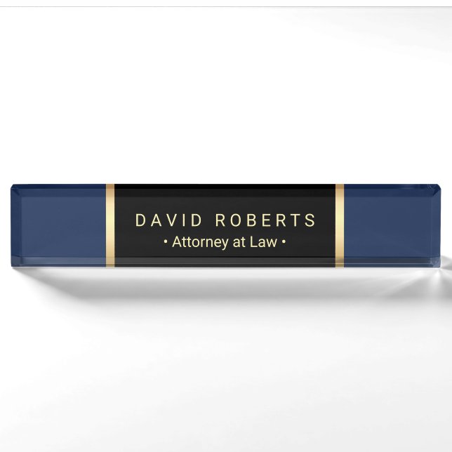 Lawyer Attorney Law Office Modern Blue & Gold Nameplate (Front)