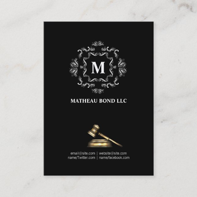 Lawyer Attorney LLC Monogram Gavel Business Card (Front)