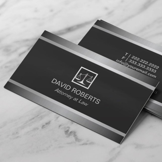 Lawyer Attorney Professional Black & Silver Business Card (Creator Uploaded)