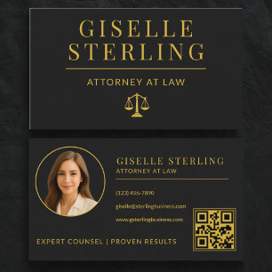 Lawyer Black & Gold Attorney at Law QR Code Business Card