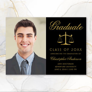 Lawyer Black Gold Script Photo Graduation Announcement