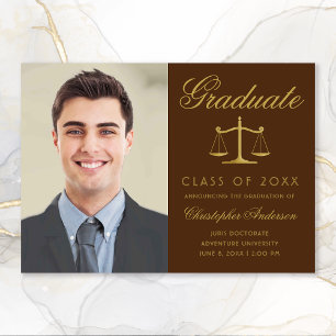 Lawyer Brown Gold Script Photo Graduation Announcement