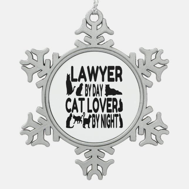 Lawyer Cat Lover Snowflake Pewter Christmas Ornament (Front)
