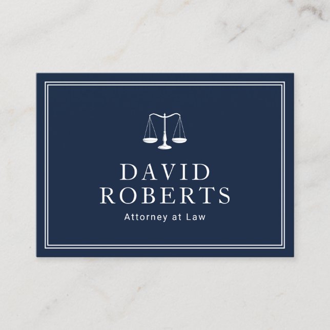 Lawyer Classy Navy Blue Attorney Law Office Business Card (Front)