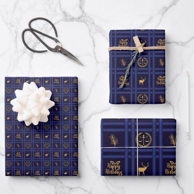 Lawyer Happy Holidays - Xmas Scales of Justice Wrapping Paper Sheet (Front)