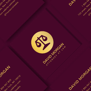 Lawyer Justice Logo Burgundy And Gold Square Business Card