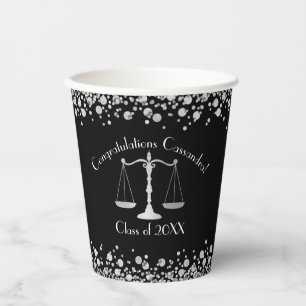 Lawyer Law School Graduation Party Black Silver Paper Cups