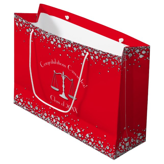 Lawyer Law School Graduation Party Silver Red Large Gift Bag (Front Angled)