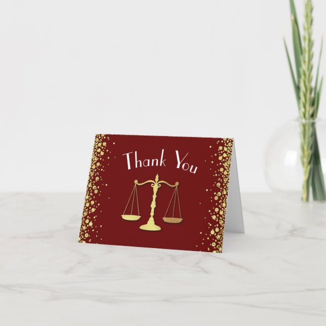Lawyer Law School Maroon Gold Graduation Party Thank You Card (Front)