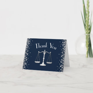 Lawyer Law School Navy Silver Graduation Party Thank You Card