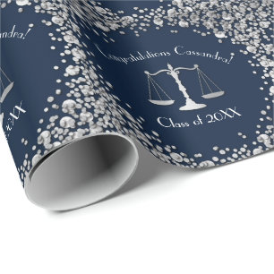 Lawyer Law School Navy Silver Graduation Party Wrapping Paper