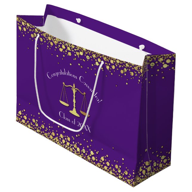 Lawyer Law School Purple Gold Graduation Party Large Gift Bag (Front Angled)