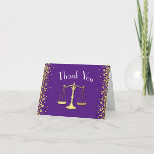 Lawyer Law School purple Gold Graduation Party Thank You Card