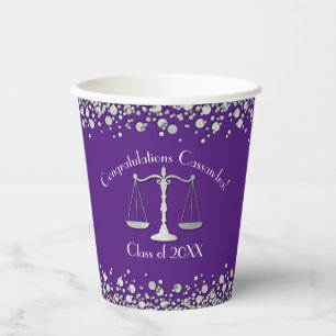 Lawyer Law School Purple Silver Graduation Party Paper Cups