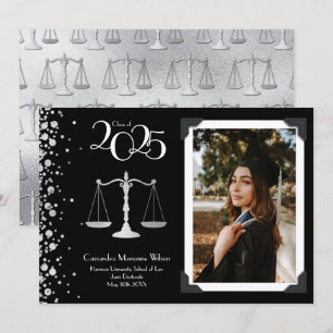 Lawyer Law School Silver Graduation Black Invitation
