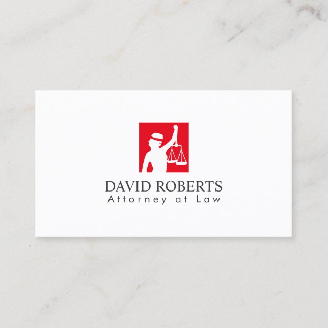 Lawyer Modern Red Lady Justice Logo Attorney Business Card (Front)