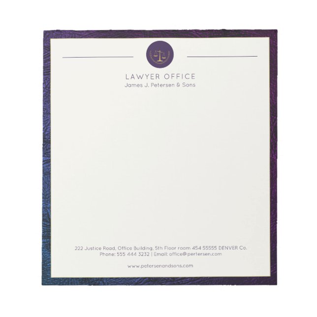 Lawyer office elegant professional personalized notepad (Front)