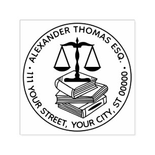 Lawyer Scales of Justice #2 Law Books Name Address Self-inking Stamp