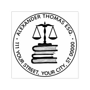 Lawyer Scales of Justice #2 Law Books Name Address Self-inking Stamp