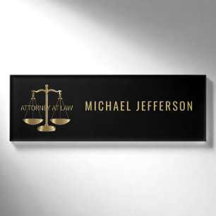 Lawyer - Scales of Justice  - Black and Gold Name Tag