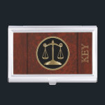 Lawyer | Scales of Justice | Personalize  Business Card Holder<br><div class="desc">Professional Designed Business Card Holder. Featured in a faux leather look with the scales of justice symbol ready for you to personalize. ✔NOTE: ONLY CHANGE THE TEMPLATE AREAS NEEDED! 😀 If needed, you can remove the text and start fresh adding whatever text and font you like. 📌If you need further...</div>