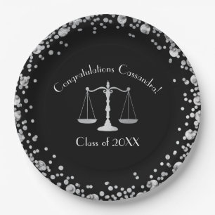 Lawyer School Graduation Black Silver Paper Plate