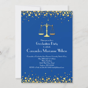 Lawyer School Graduation Gold Blue Invitation