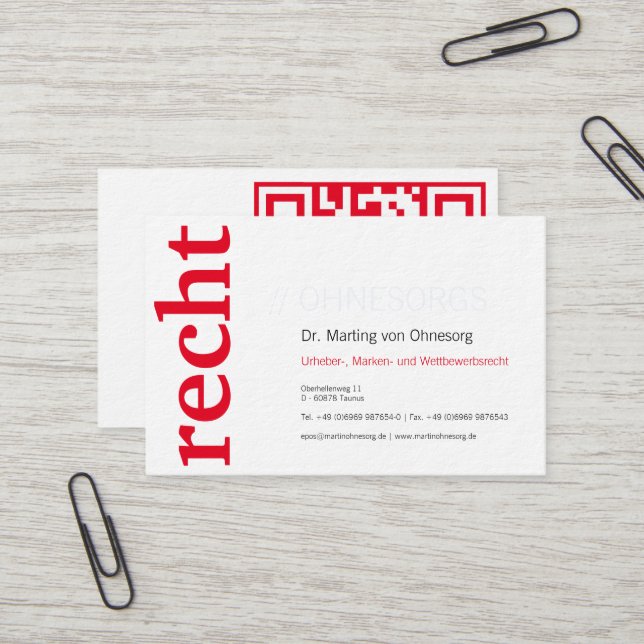 lawyer with red QR Code business card (Front/Back In Situ)
