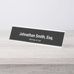 Lawyer's Name in Bold Professional Job Title Black Desk Name Plate