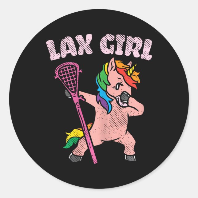 Lax Girl Unicorn Cute Animal Lacrosse Player Team  Classic Round Sticker (Front)