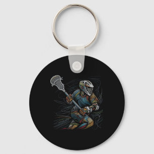 Lax Lacrosse Player Line Art Abstract Art Coloured Keychain
