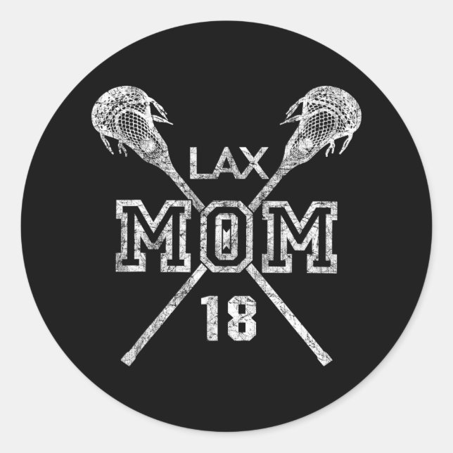 Lax Mom #18 Lacrosse Mom Player Number 18 Mother's Classic Round Sticker (Front)