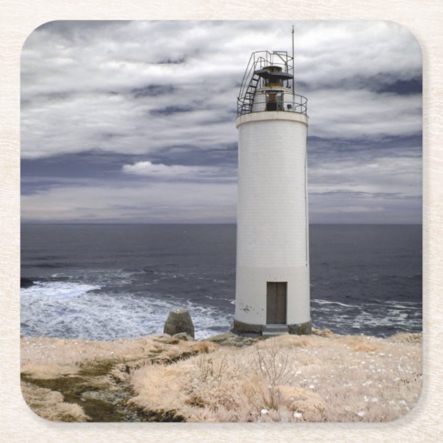 Laxe Lighthouse | Galicia, Spain Square Paper Coaster (Front)