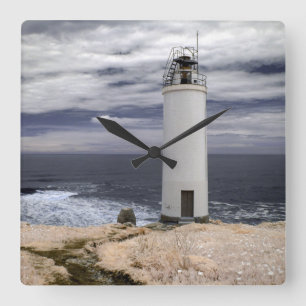 Laxe Lighthouse   Galicia, Spain Square Wall Clock