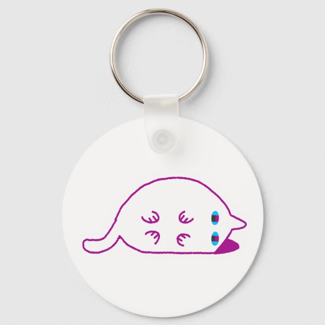 Lay Down Chonky White Cat Keychain (Front)
