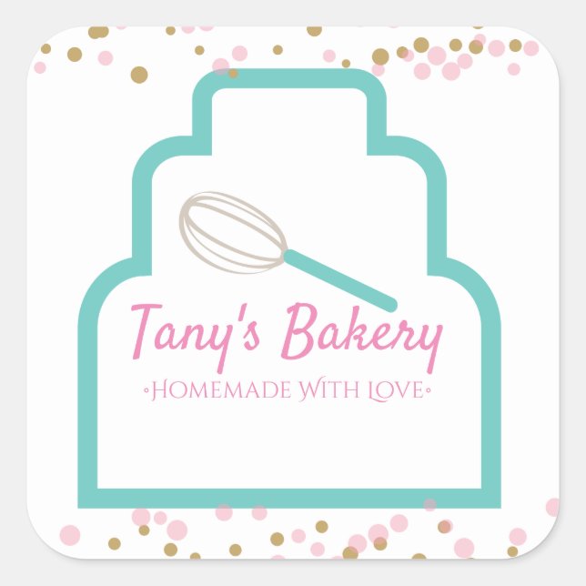 Layer Cake Logo Confetti Homemade Bakery Square Sticker (Front)