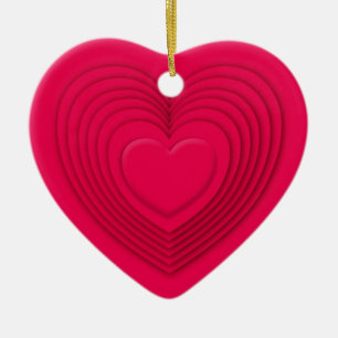 Layered 3-d hearts - rose red ceramic ornament