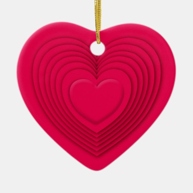 Layered 3-d hearts - rose red ceramic ornament (Front)