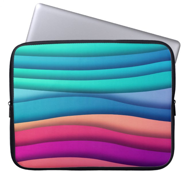 Layered Abstract Colourful Wavy Lines Laptop Sleeve (Front)