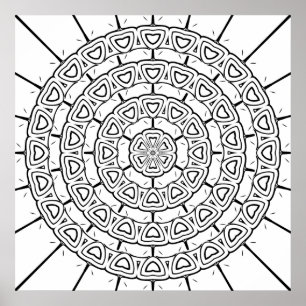 Layered Arc Motif Circular Mandala Colouring Art Poster