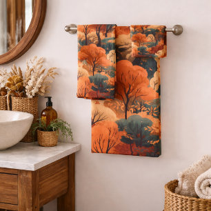 Layered Autumn Forest Landscape - Rustic Woodland  Bath Towel Set
