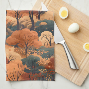 Layered Autumn Forest Landscape - Rustic Woodland  Kitchen Towel