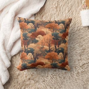 Layered Autumn Forest Landscape - Rustic Woodland Throw Pillow