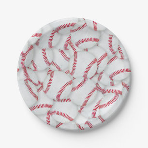 Layered Baseballs Pattern Birthday Paper Plate