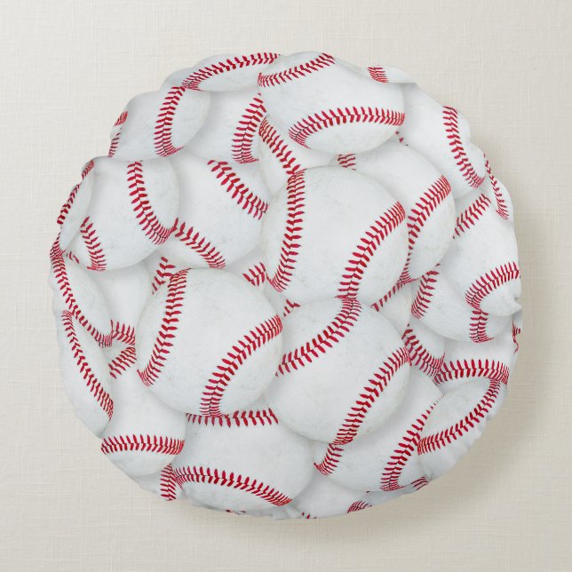 Layered Baseballs Pattern Round Pillow (Front)
